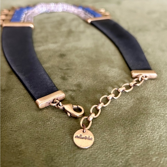 Stella & Dot | Natalie - Leather- Cobalt - Gold Statement reversible Necklace - Picture 2 of 4
